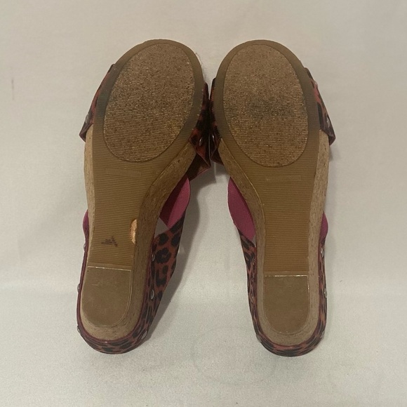 Lucky Brand hot pink and black cheetah print cork wedge sandals EUC size 9 - Picture 4 of 6